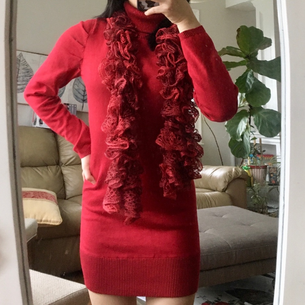 Red Turtle Neck Body Con Dress